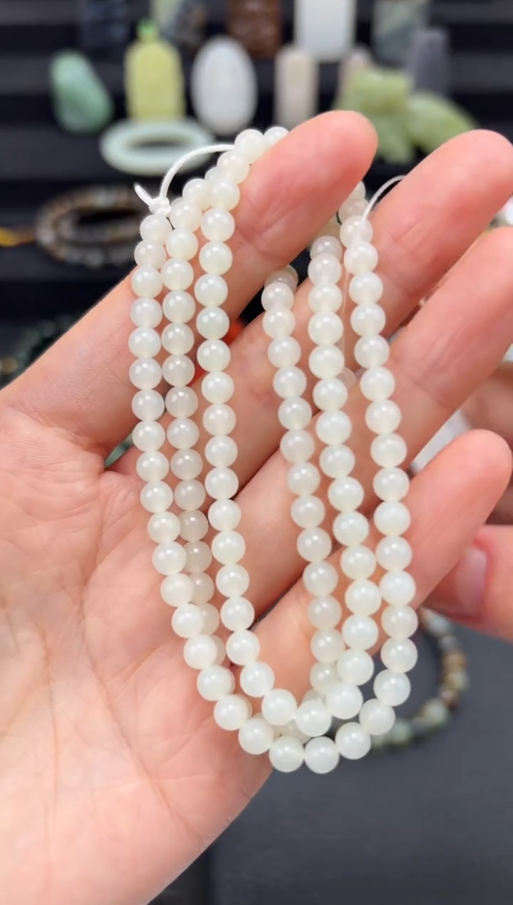 未镶嵌和田玉挂件4mm米达圆珠108