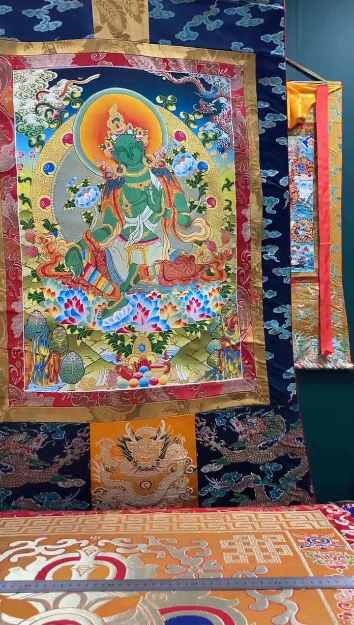 卷轴画矿物质喷绘  绿度母1.3m蓝色龙布