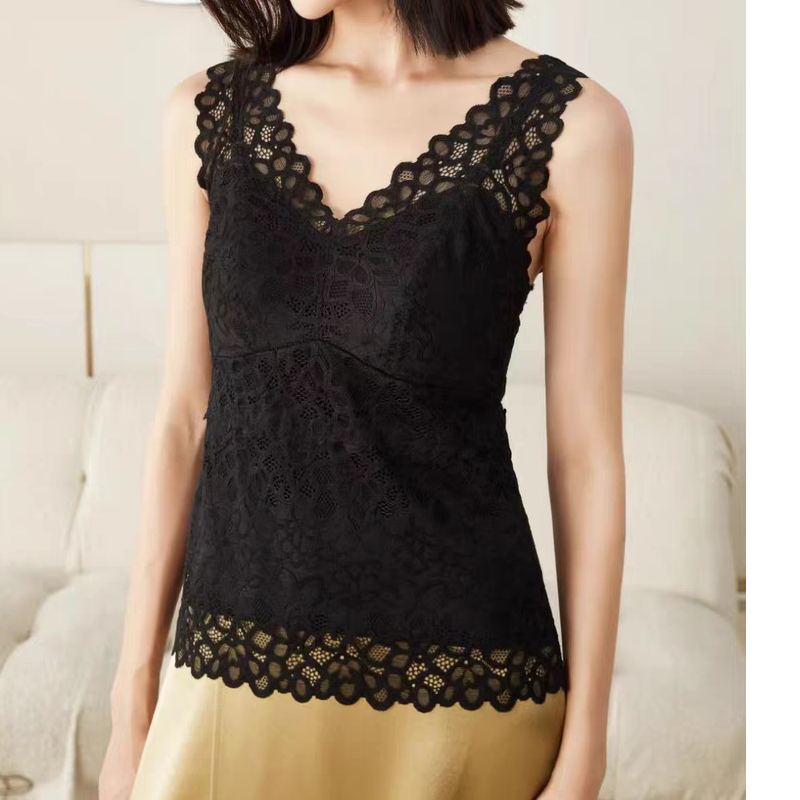 时尚美背蕾丝胸垫保暖背心