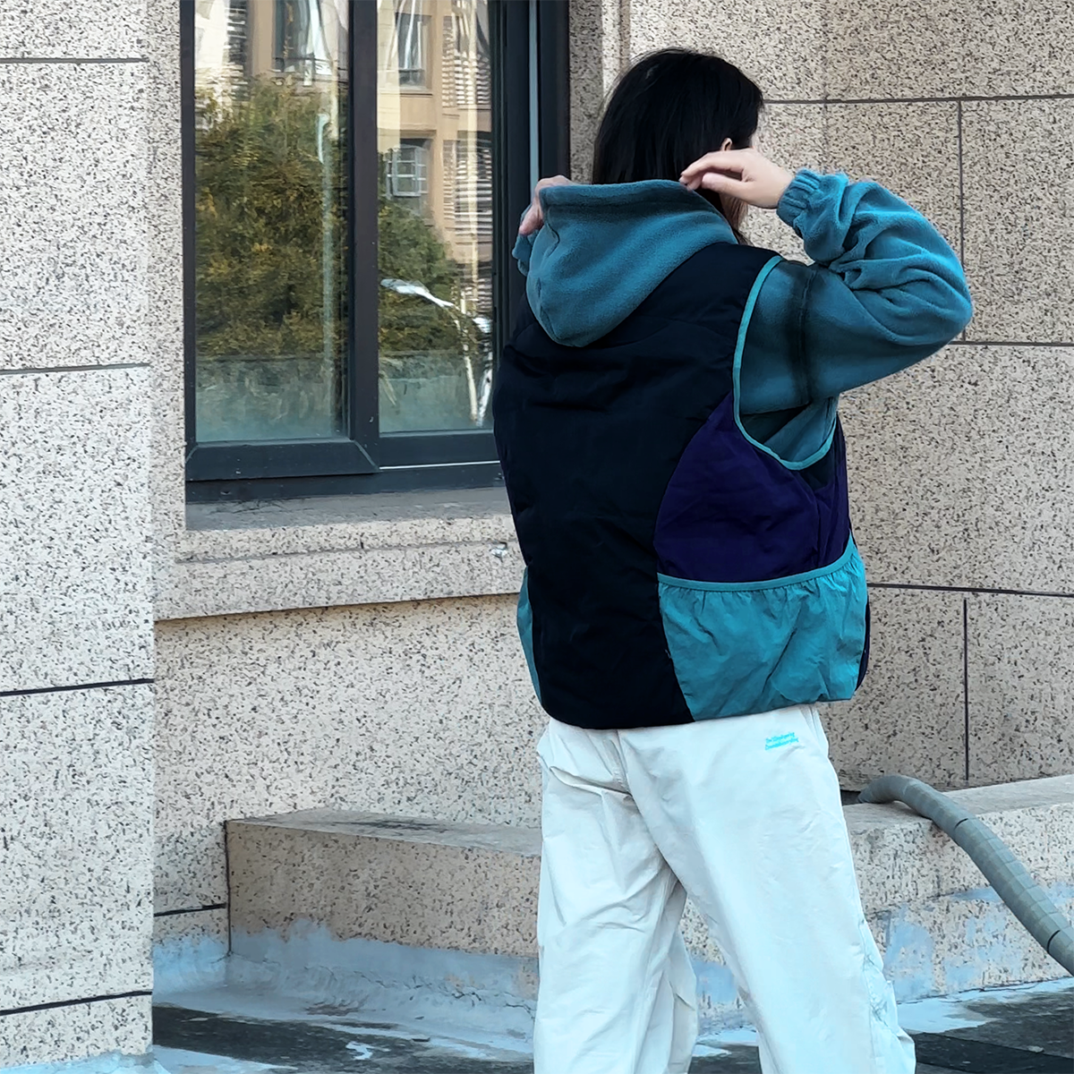 【媛小小】25FW撞色羽绒马甲 白鸭绒日系复古文艺风拼接宽松外套