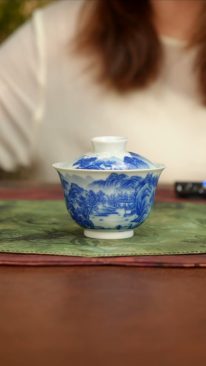杯子昱清山水盖碗