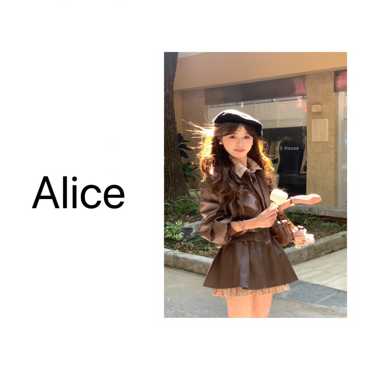 秋冬季设计感衬衫拼接皮衣夹克外套遮肉显瘦百褶半身裙