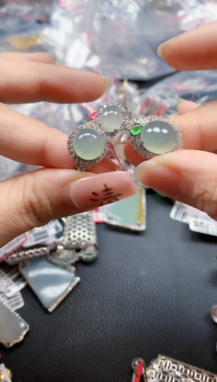 银S925镶嵌戒指翡翠天然A货缅甸翡翠