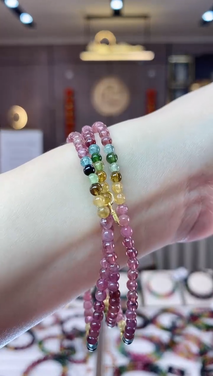 【闪购商品】碧玺三圈手串3mm+未镶嵌一物一证dan