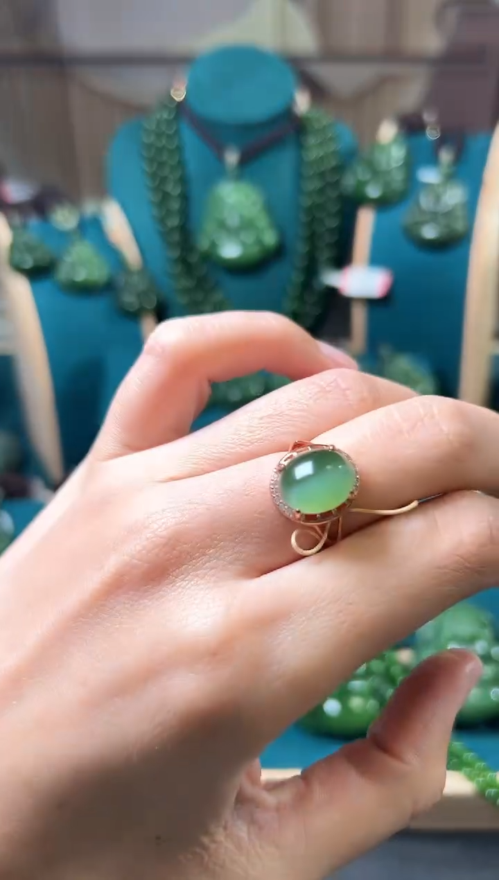 【闪购商品】和田玉（碧玉）戒指银S925镶嵌碧玉
