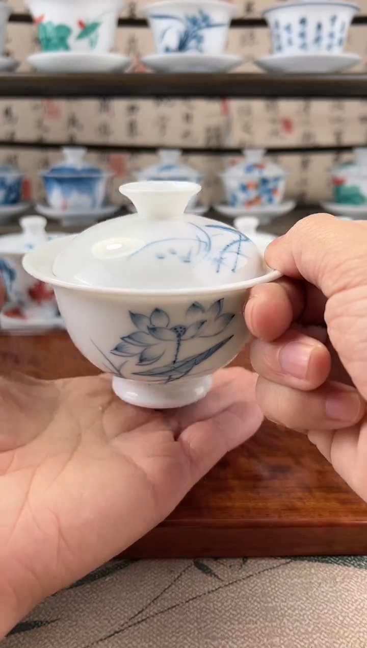 微瑕素莲二才元宝盖碗150ml