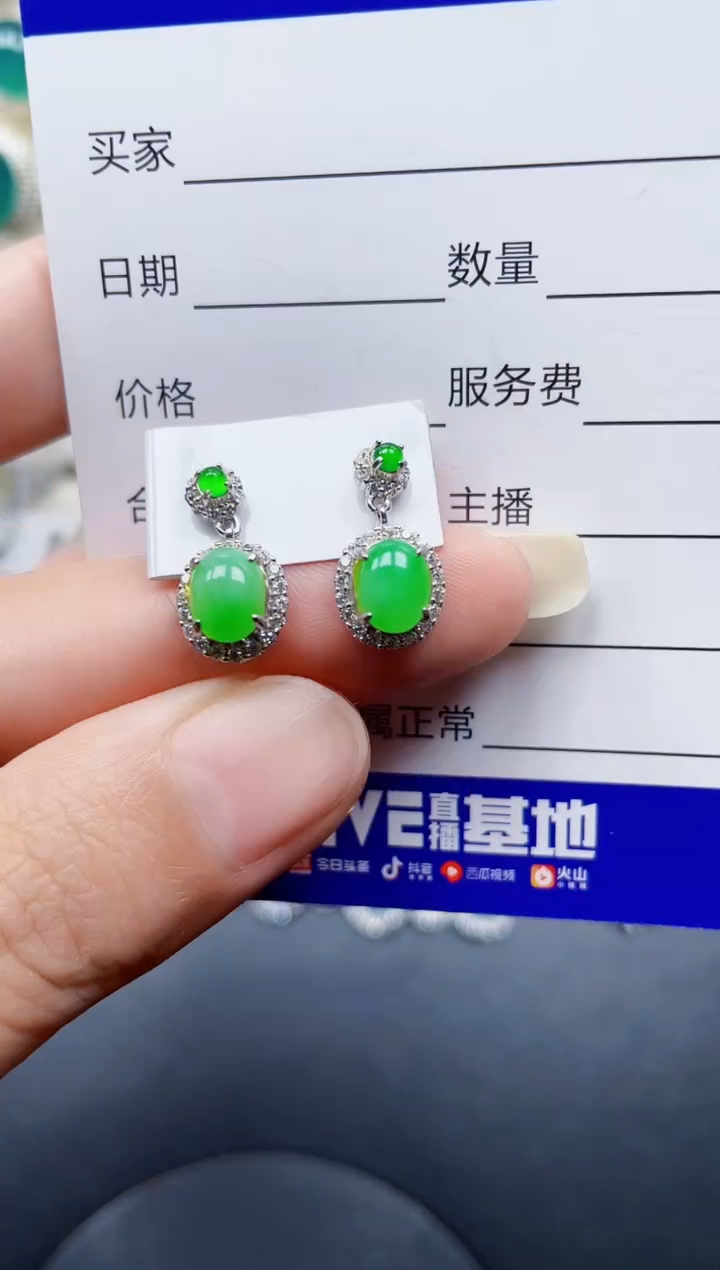 银S925镶嵌翡翠耳饰183