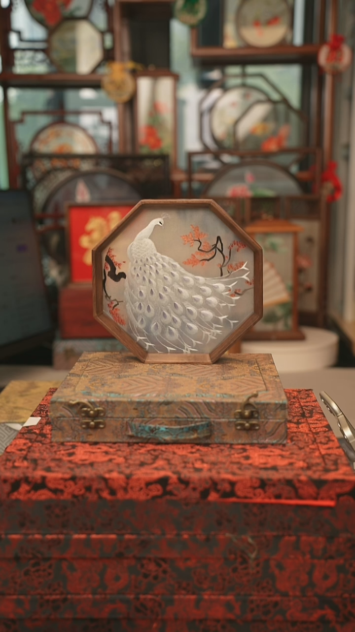 扇子摆件摆台双面绣花
