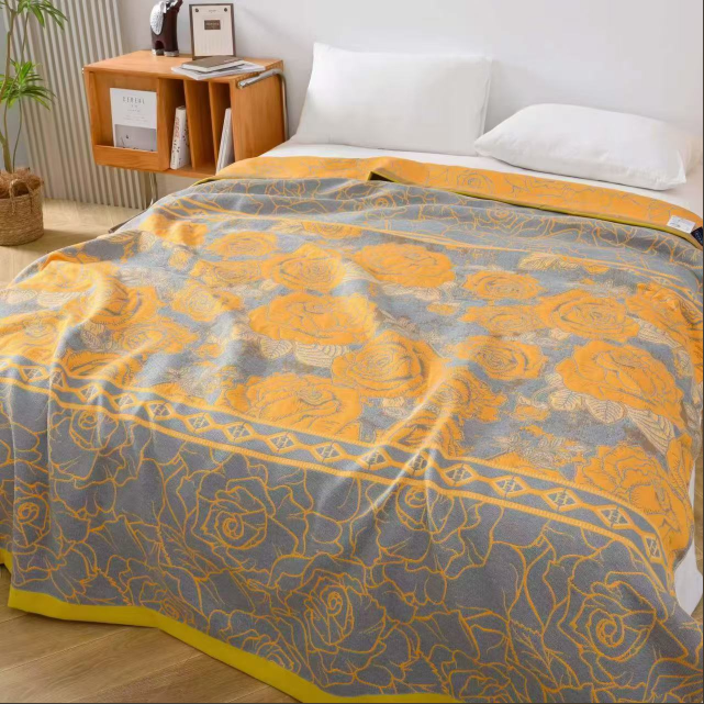 枫叶玫瑰纯绵纱布盖毯200*230布床冷感卧室夏季机洗透气舒适盖毯