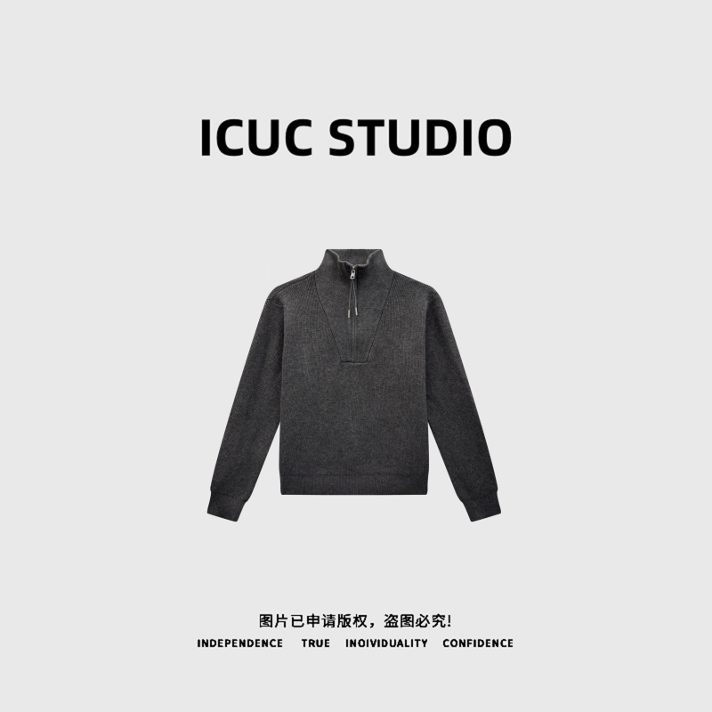 ICUC STUDIO-"暖若初阳"宽松半高领拉链长袖上衣针织衫51108
