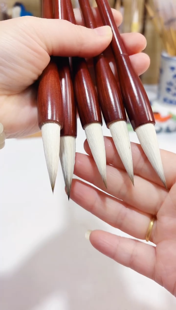 浮生 实木杆紫羊兼毫中楷毛笔5支 出锋4.0 口径1.1