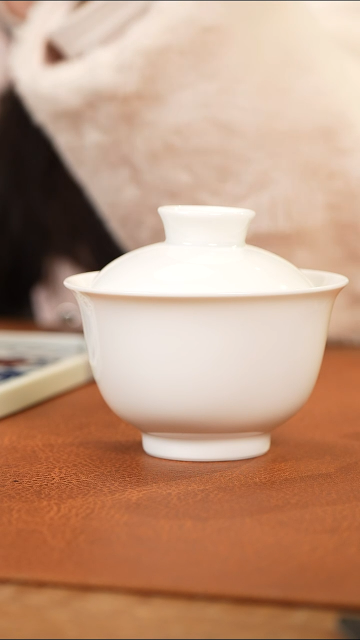 杯景德镇高白泥白胎大盖碗