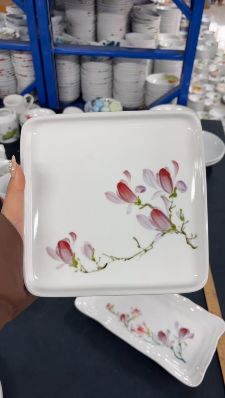 瓷片景德镇高温陶瓷食品级手绘釉中彩-四方壶承