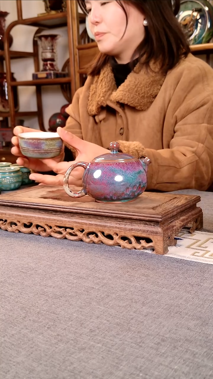 瓷片西施壶王小丽底款 土魂钧瓷