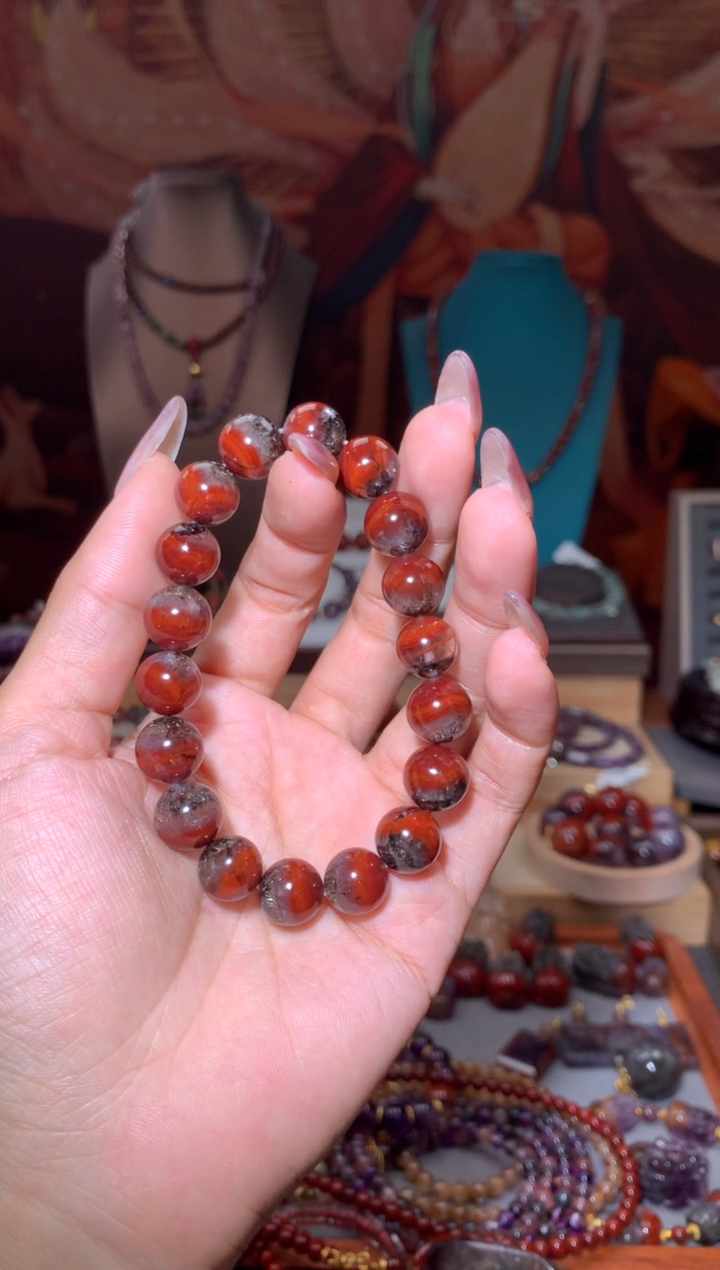 未镶嵌珠宝半成品水晶超七红极光手串11mm