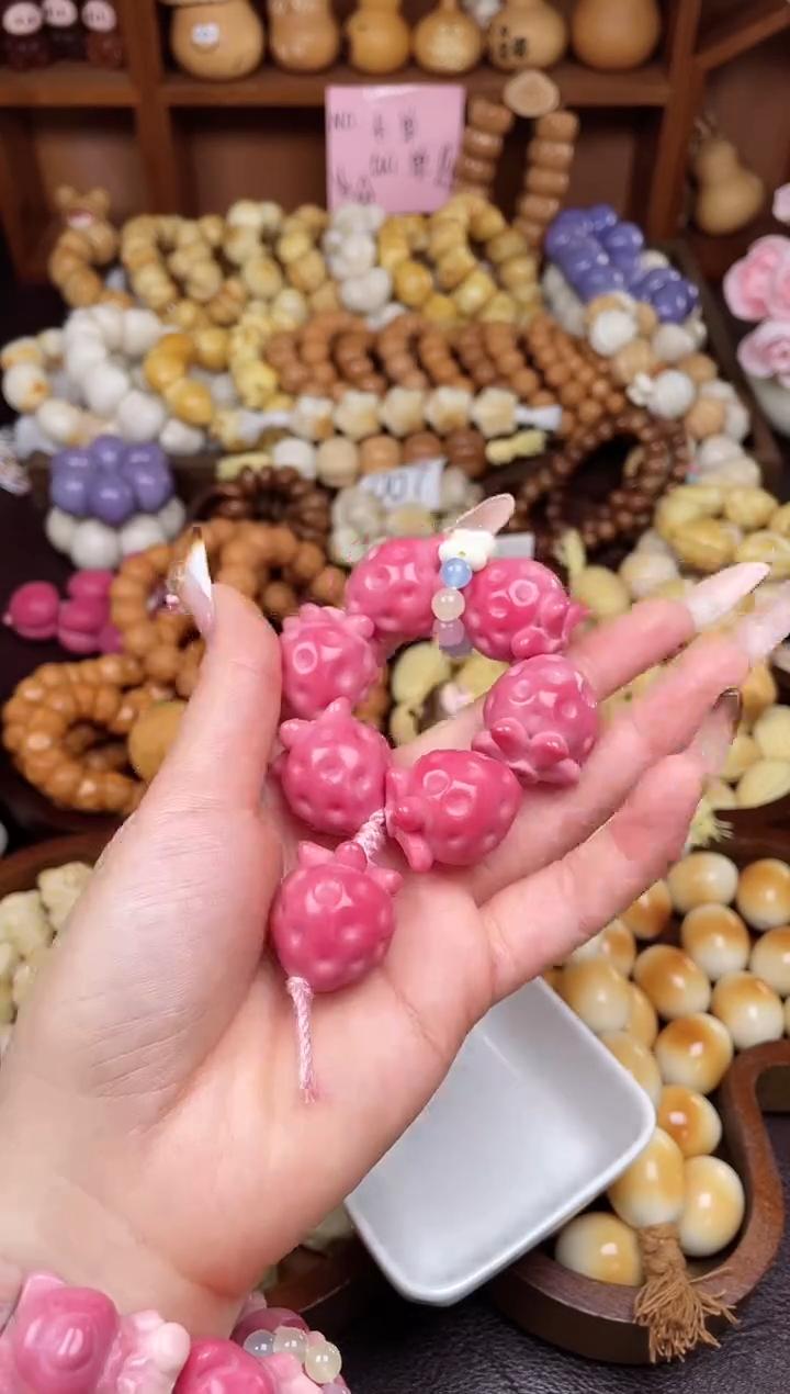 手串菩提根/象牙果Q粉色草莓+跑环