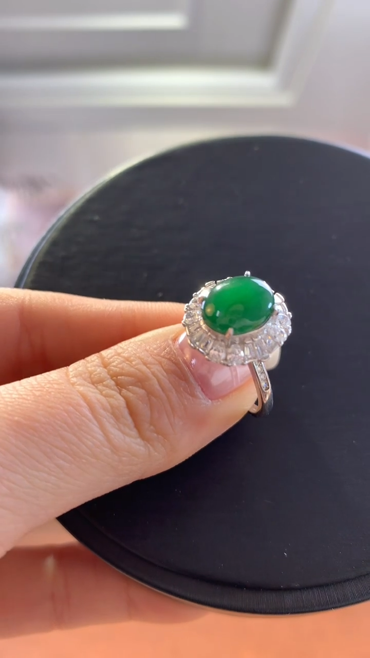 银S925镶嵌挂件翡翠翡翠银镶戒指