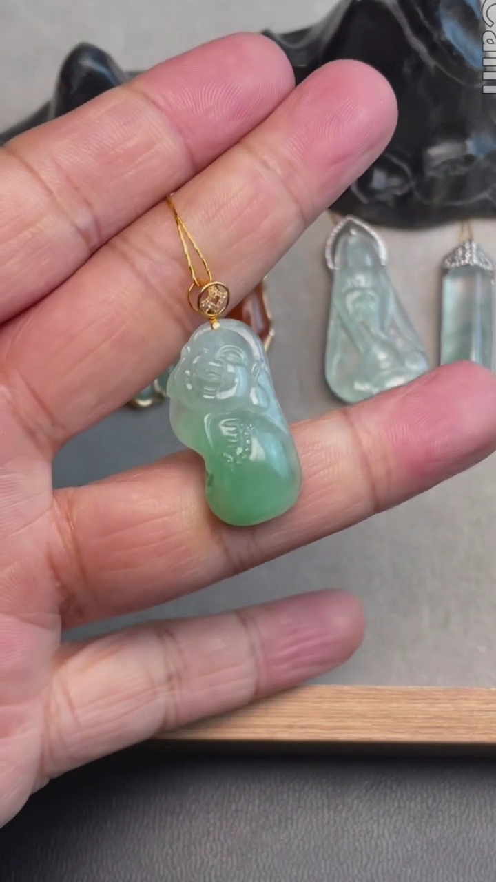 【闪购商品】翡翠吊坠(不含链)18K金镶嵌天然缅甸翡翠A货