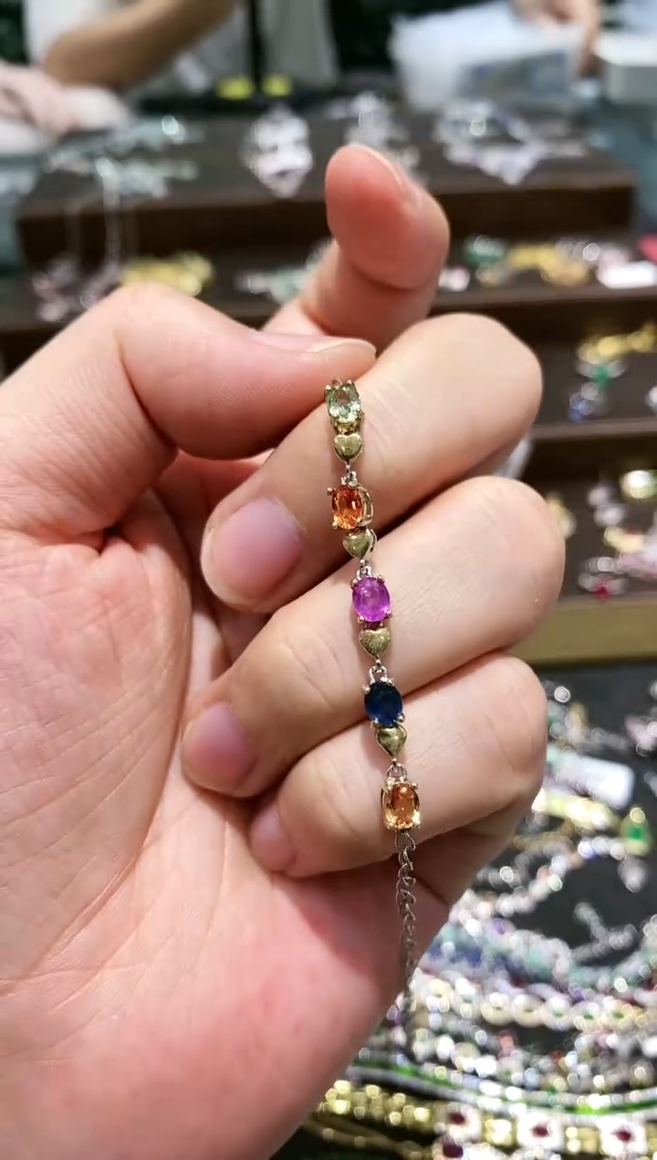 【闪购商品】蓝宝石手链银S925镀金镶嵌手链