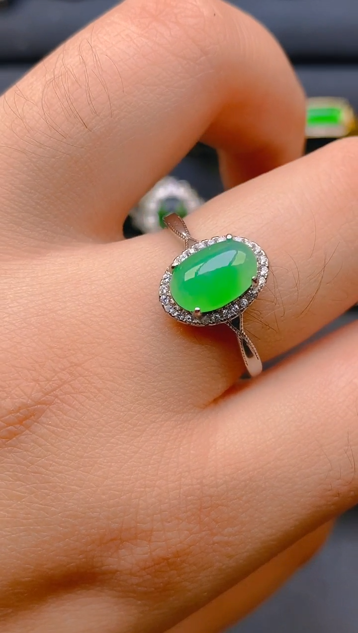 【闪购商品】翡翠戒指银S925镶嵌天然A货翡翠1