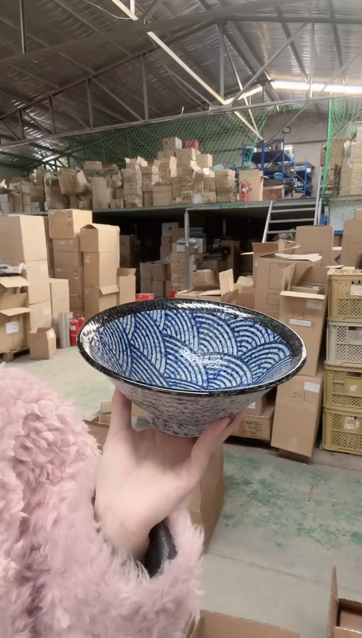 陶瓷青海波19.5cm斗笠面碗一个