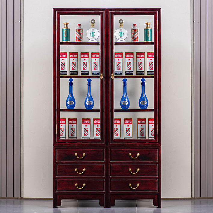 铭天下赞比亚血檀实木玻璃酒柜靠墙新中式储物柜客厅展示柜家用