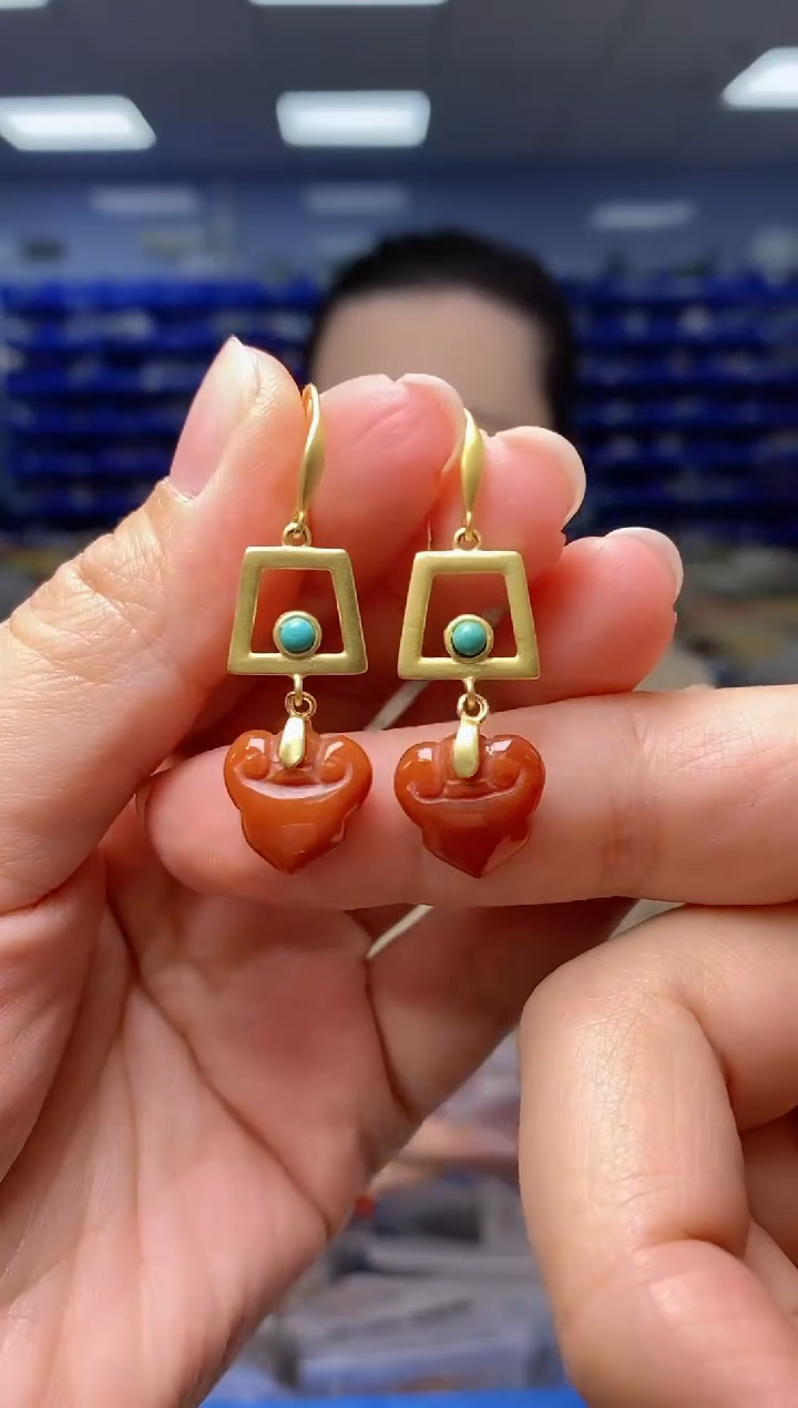 【闪购商品】南红玛瑙耳饰银S925镶嵌EZ1537