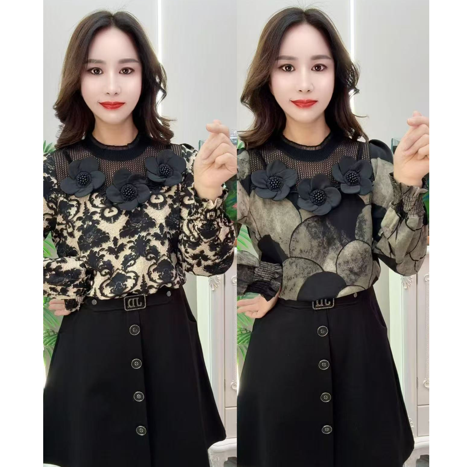 三朵花连衣裙2色