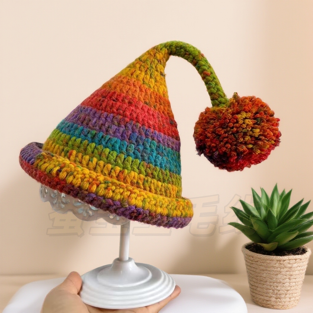 【精灵帽】雪妃尔8股手编钩织儿童成人帽子材料包手工diy毛线精灵帽