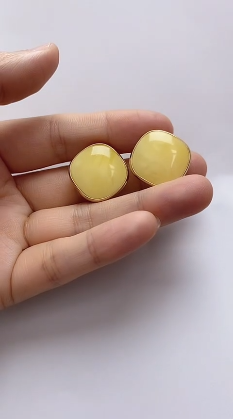 【闪购商品】琥珀裸石银S925镶嵌蜜蜡耳夹