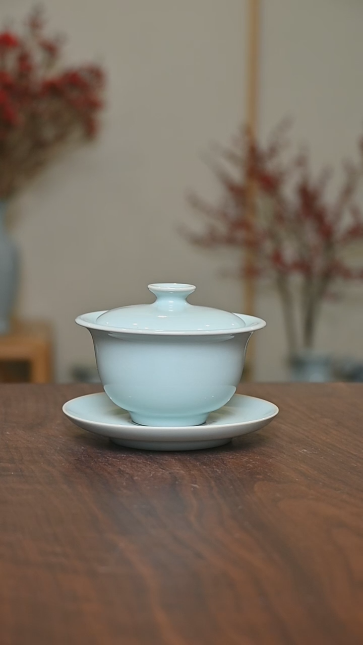 【闪购商品】其他天青釉朱法喜款元宝盖碗120毫升一级