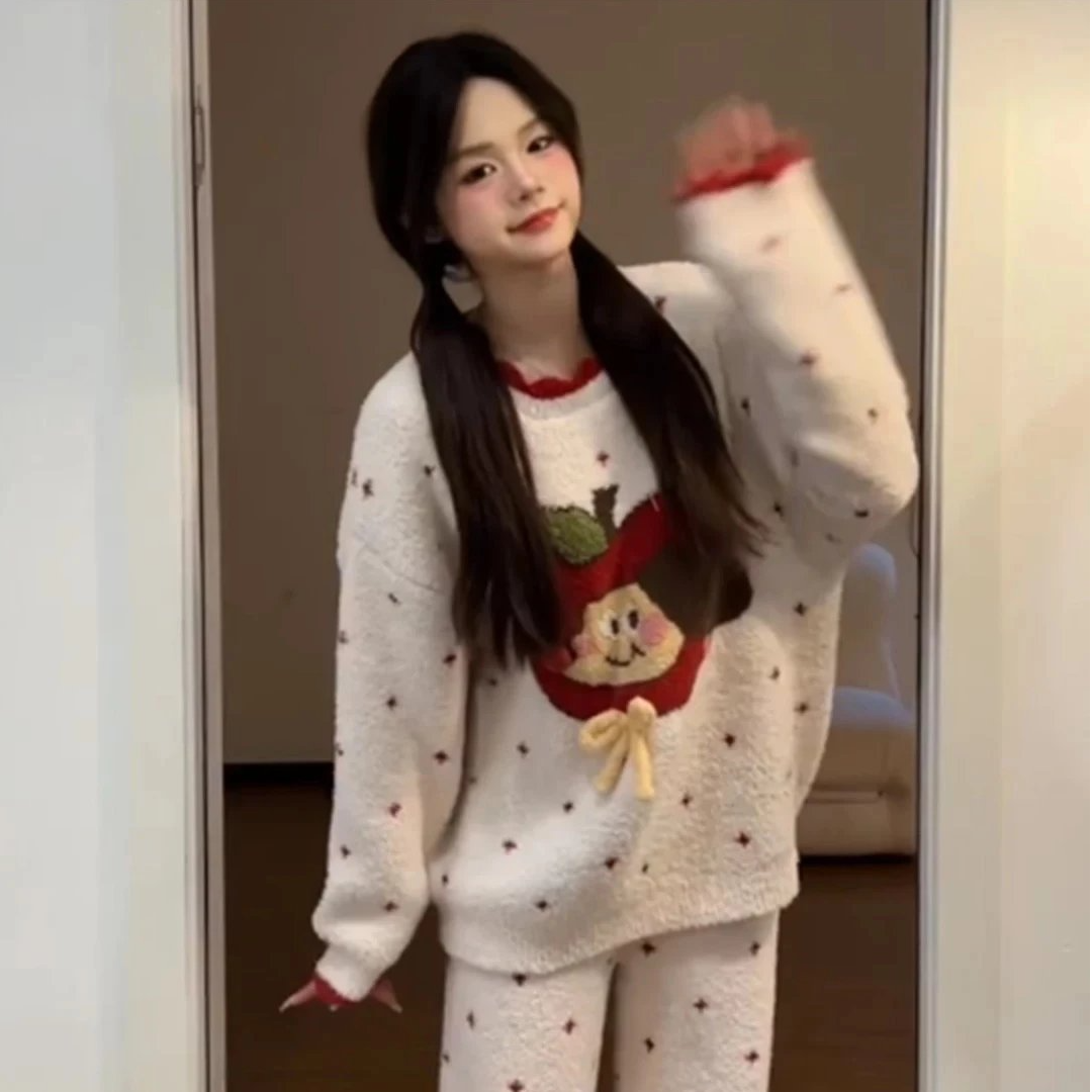 【熠柏·一百】小番茄可外穿半边绒百搭家居服睡衣套装半边绒19B093