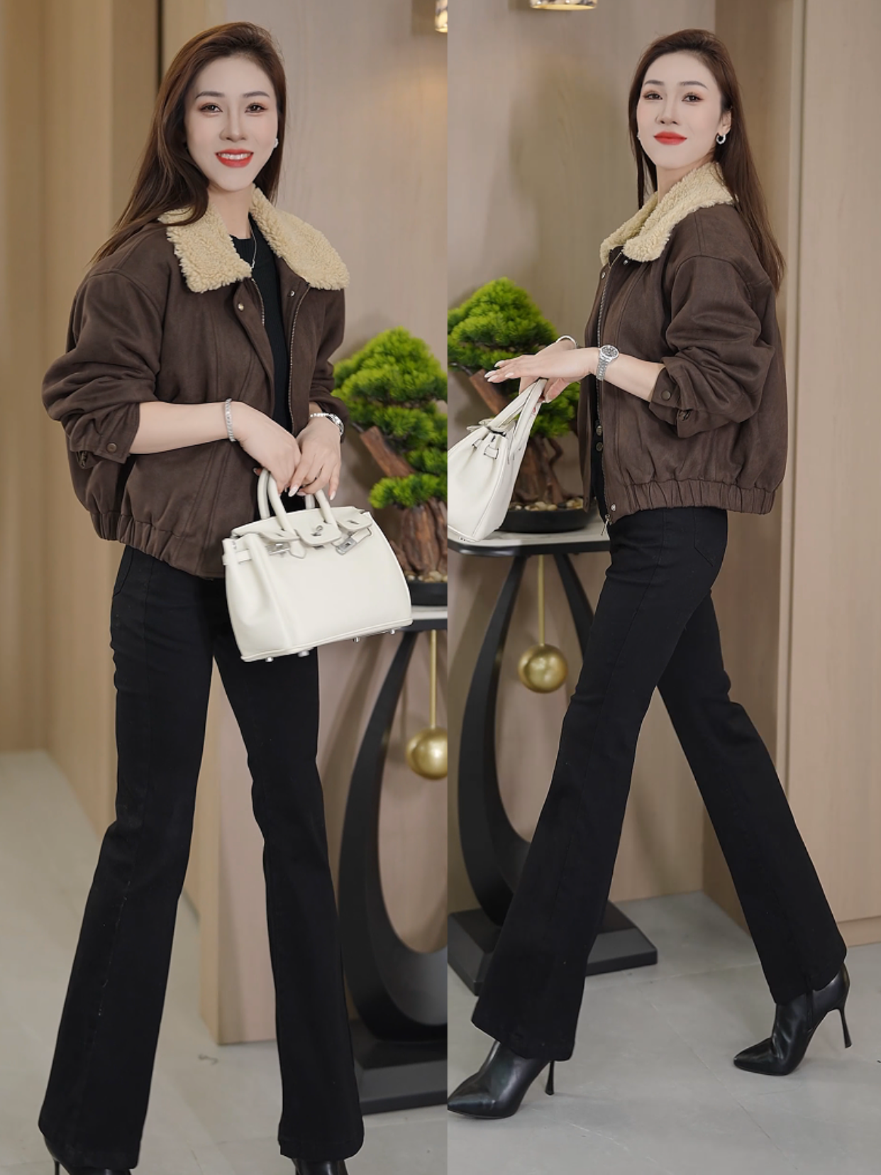 时尚翻领外套女2025冬季新款通勤风宽松夹棉保暖轻职风夹克上衣