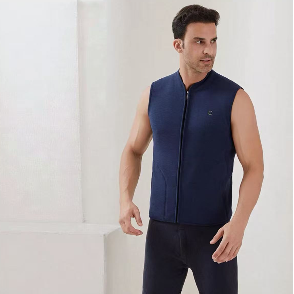 9289-男士（云彩绒）（丈青）拉链保暖马甲