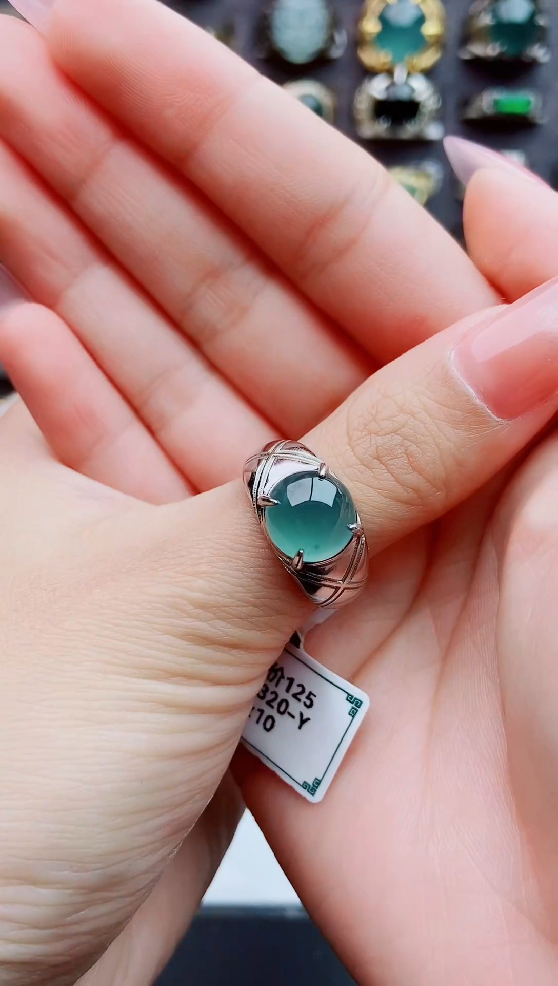 银S925镶嵌戒指翡翠༄****?天然翡翠男戒