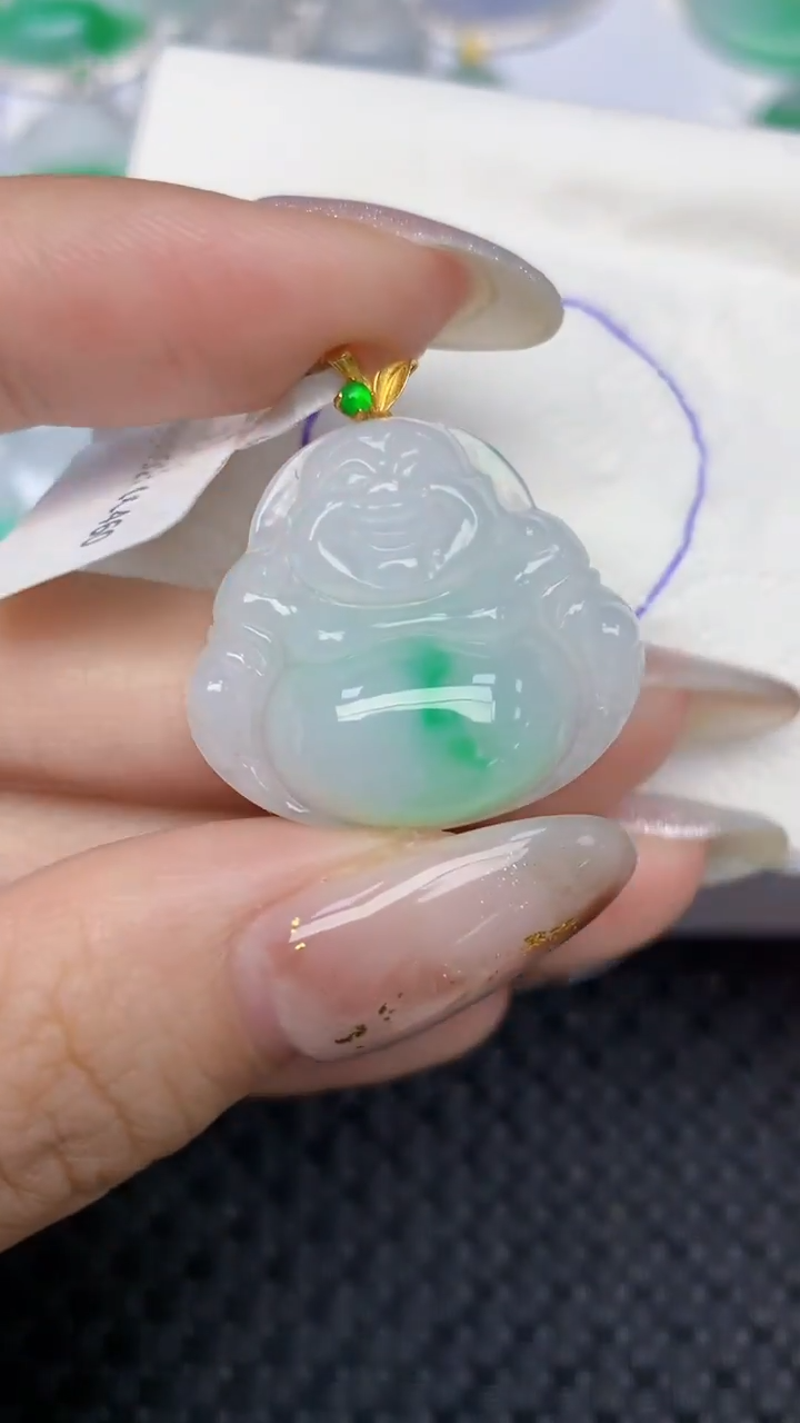 颈饰18K金镶嵌翡翠天然缅甸翡翠a货百元以上9元证书费自理