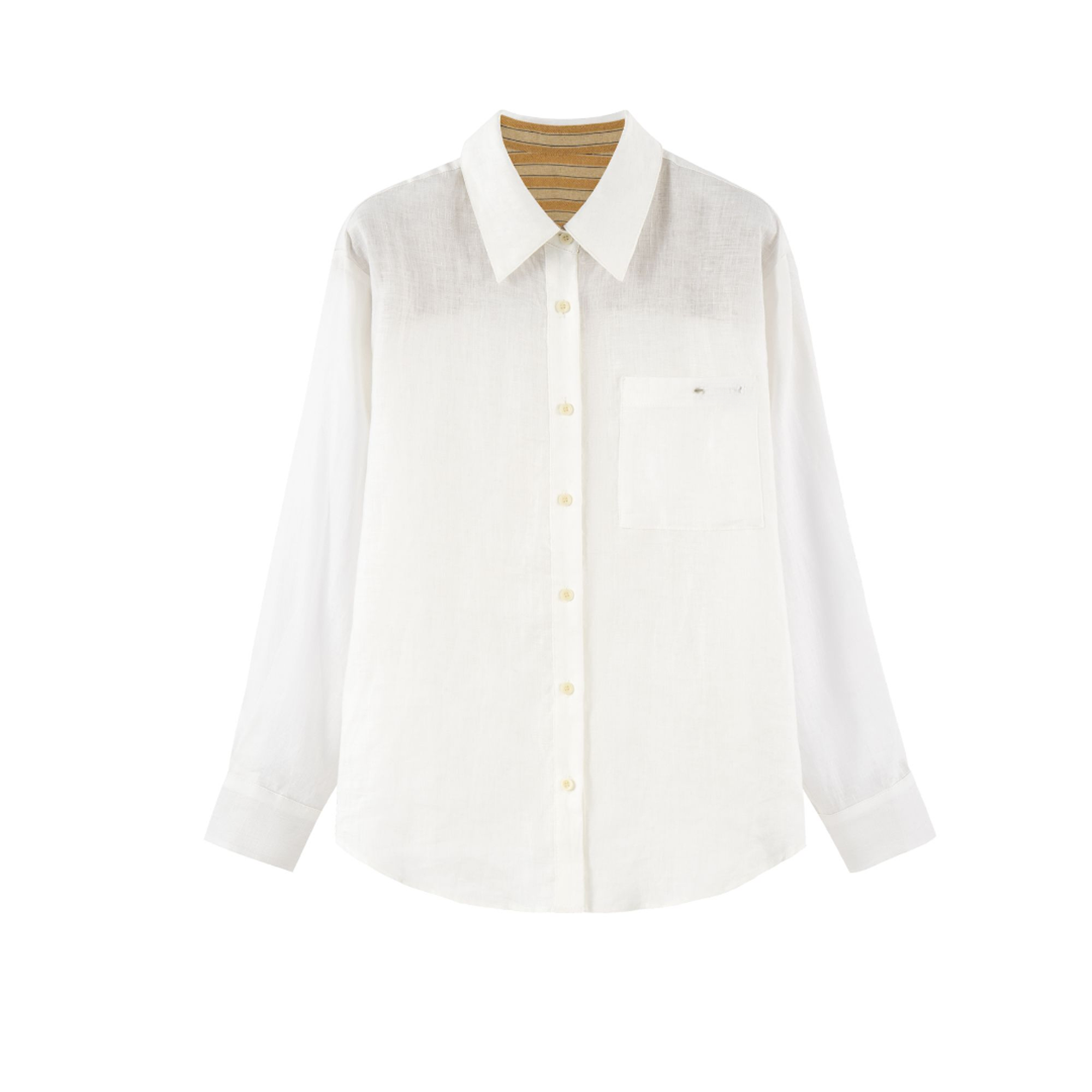 缪家早秋新款亚麻宽松压花单排多扣翻领衬衫秋季休闲格子上衣D288