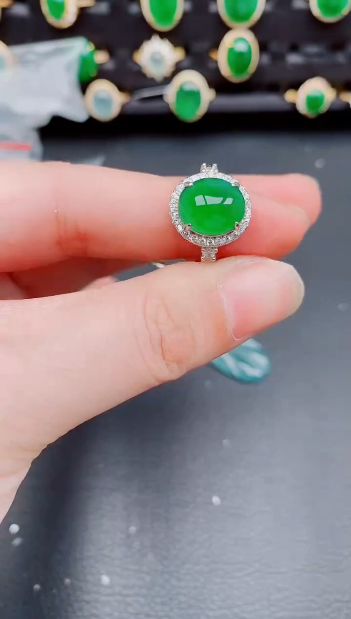 【闪购商品】翡翠戒指银S925镶嵌天然a货翡翠296