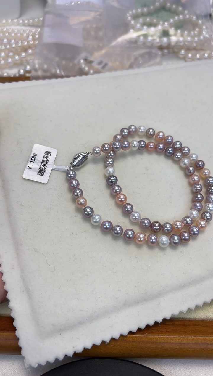 颈饰银S925镶嵌淡水珍珠E**n7mm左右无核糖果项链