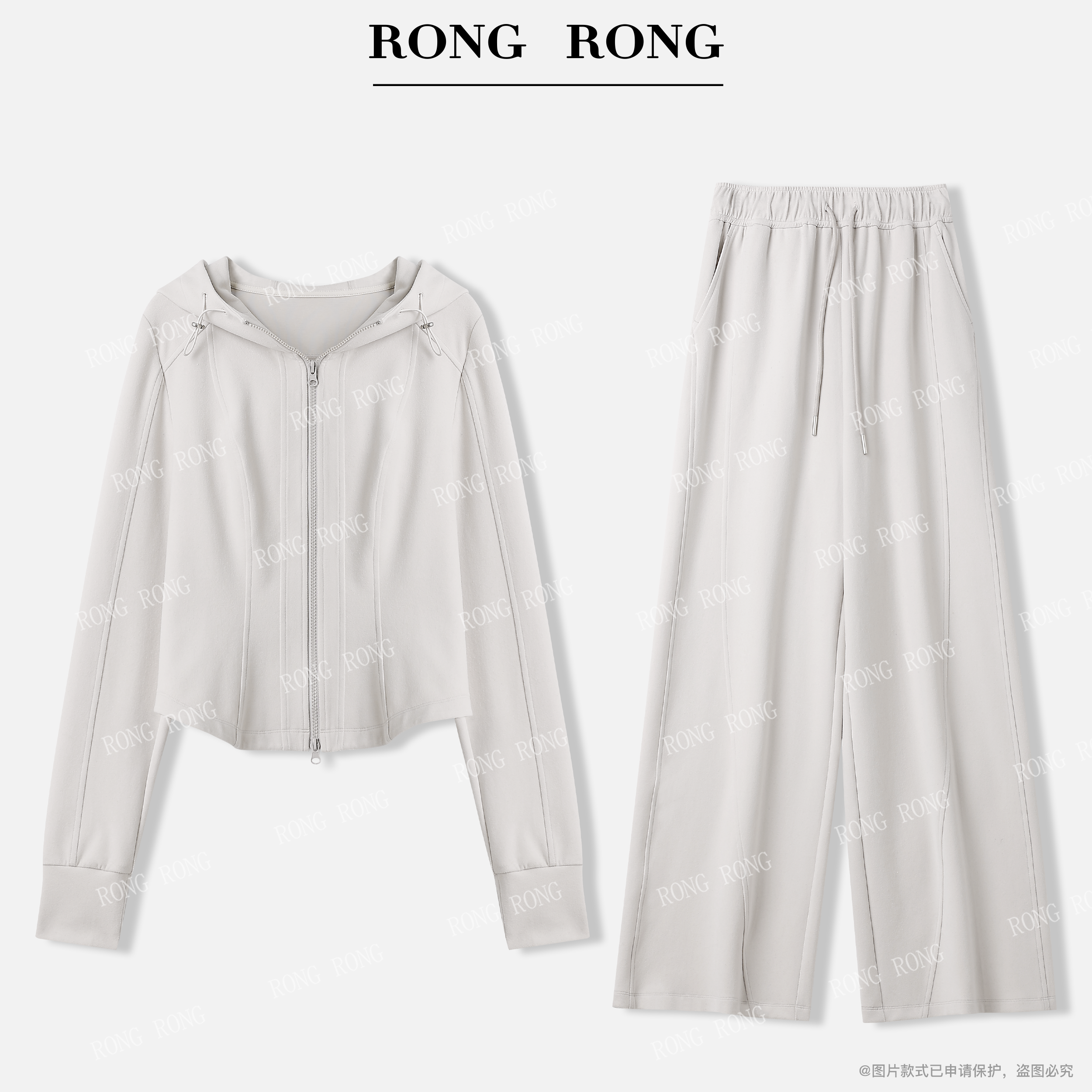 溶溶【肆意姿态】RONGRONG 莱赛尔棉收腰休闲感连帽卫衣套装W-Z0446