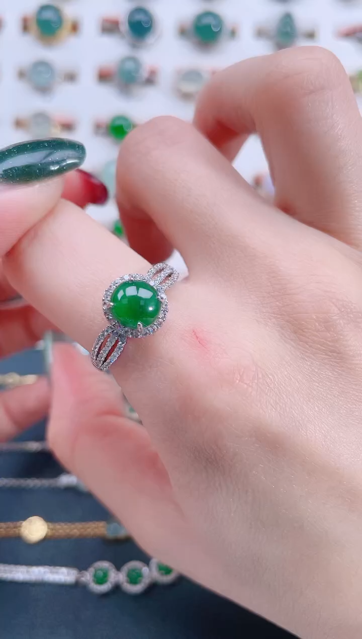 银S925镶嵌戒指翡翠天然翡翠