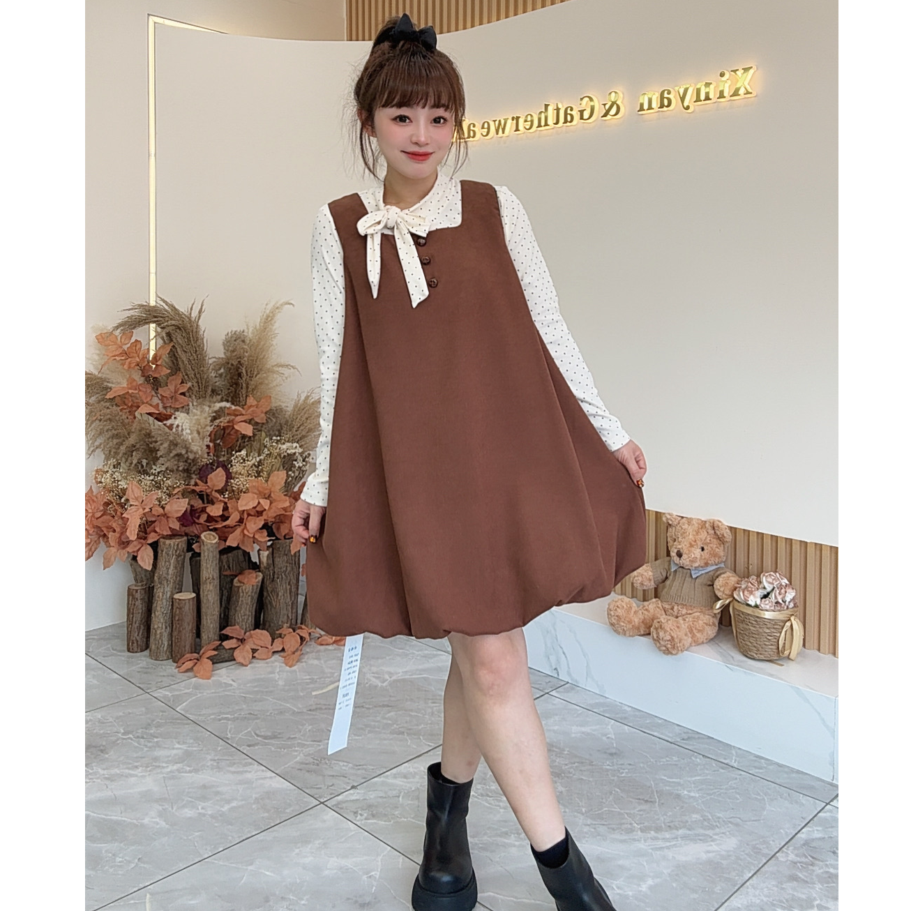 【鑫焱甄选】2025新款欧货薄毛呢灯笼版两件套大码女装
