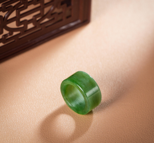 【老掌柜讲珠宝】（16-17圈口）和田玉碧玉扳指 戒指戒圈DIB052081