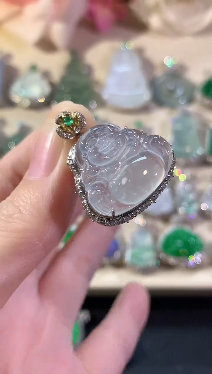 吊坠(不含链)18K金镶嵌翡翠冬日珠宝W35