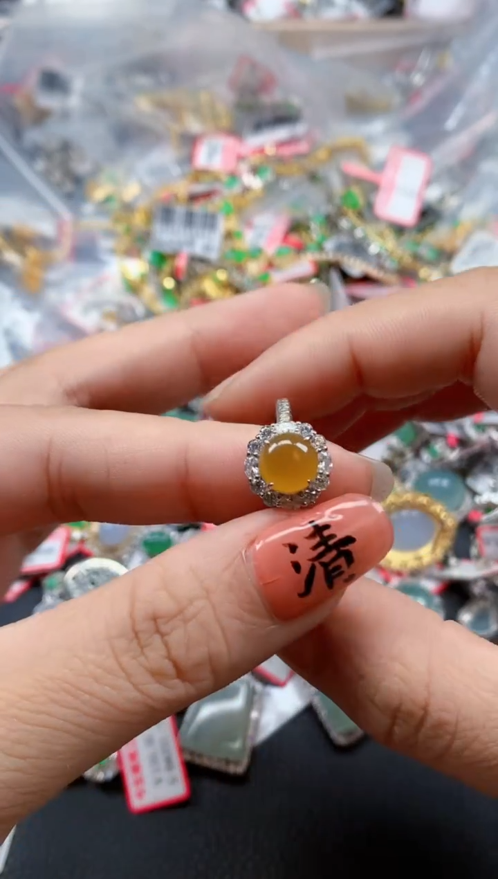 银S925镶嵌戒指翡翠天然A货缅甸翡翠