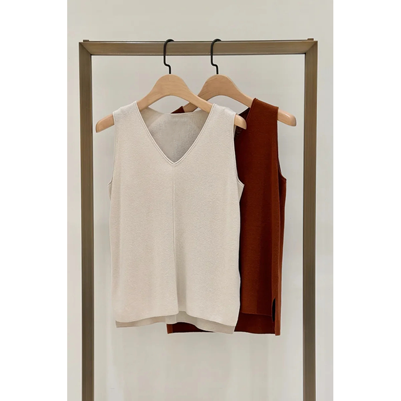 原单非市面货！麻丝混纺V领针织背心白色C208
