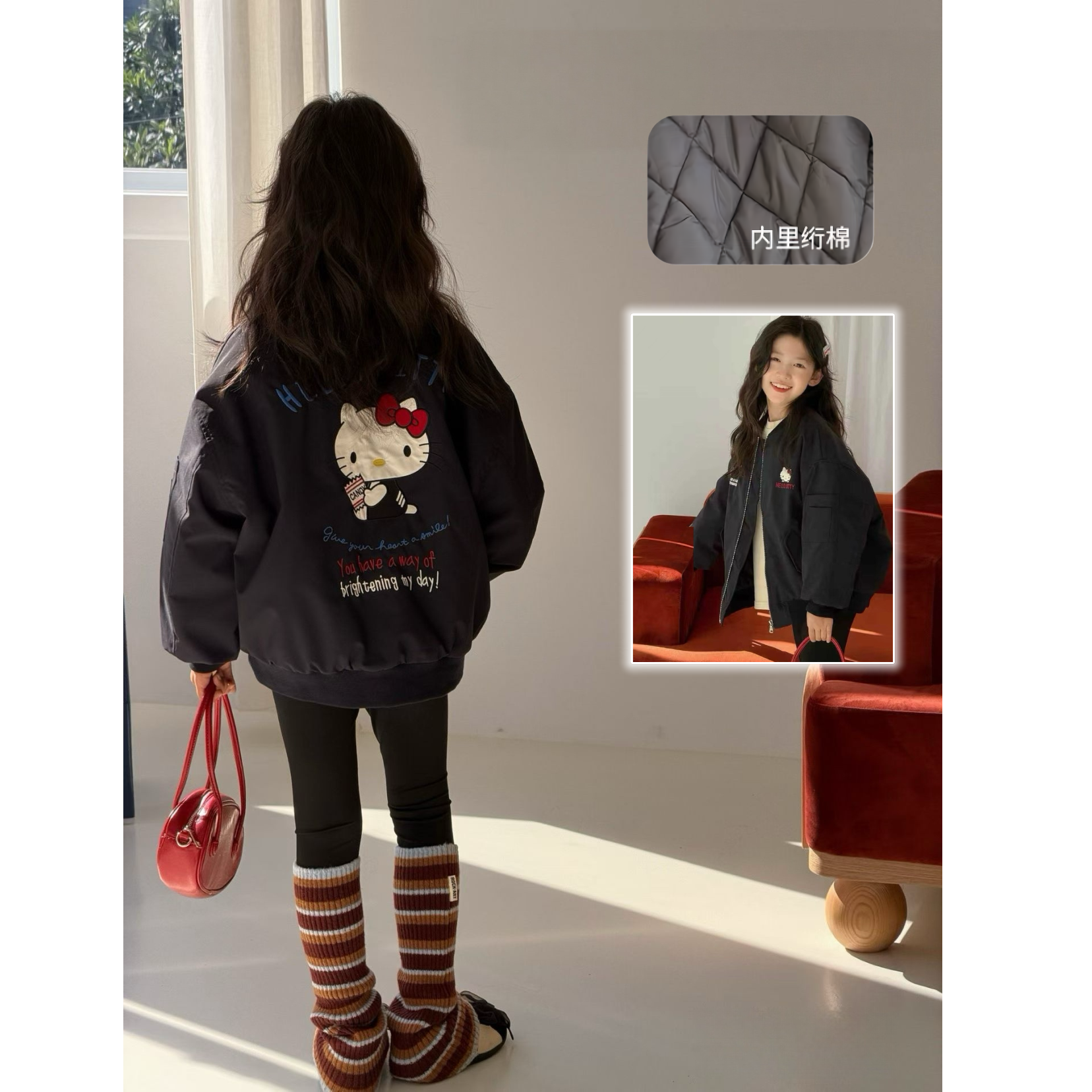 2025冬『飞行酷猫』女童洋气卡通刺绣立领休闲厚实夹克棉服外套2529