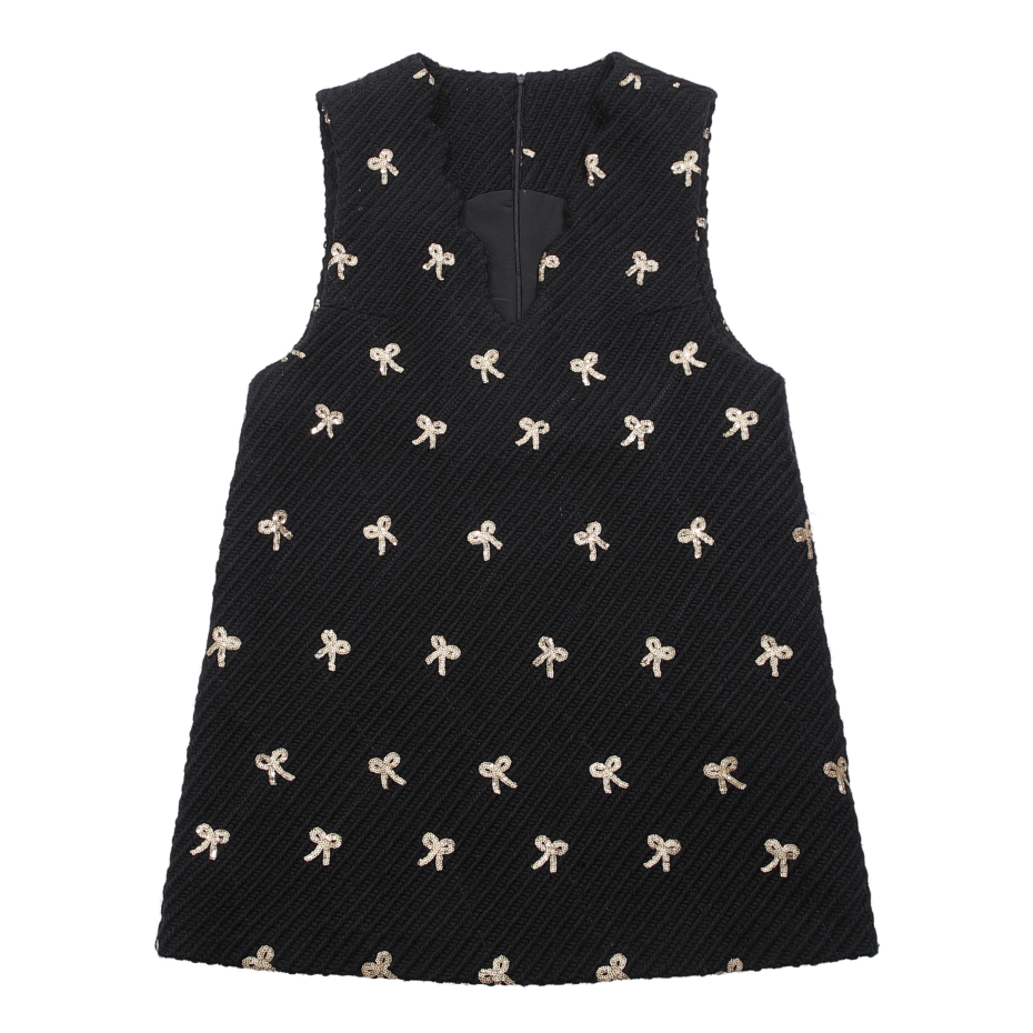 大码显瘦连衣裙秋冬黑色重工珠绣裙女装秋季休闲小香风CVC20279