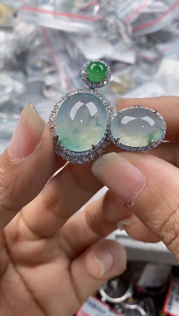 银S925镶嵌戒指翡翠555---7