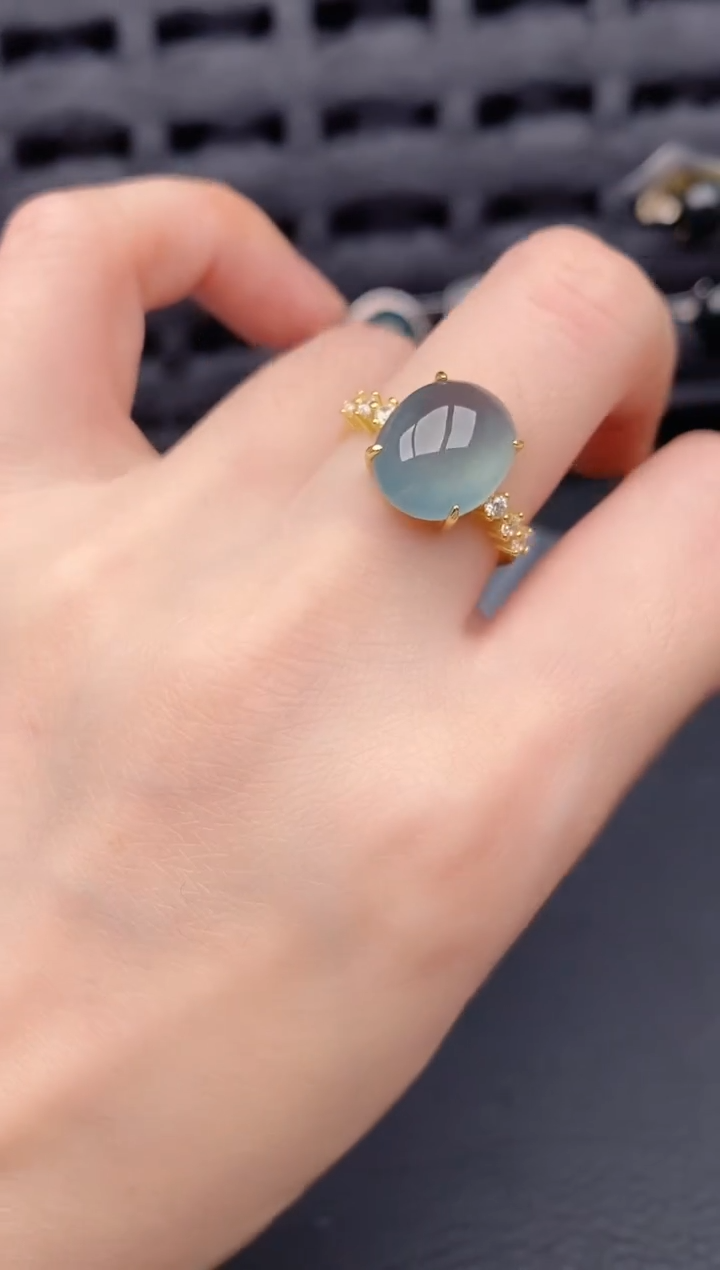 银S925镶嵌戒指翡翠天然a货翡翠514